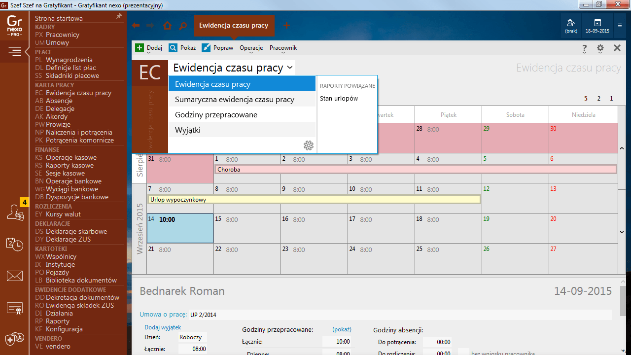 Ewidencja czasu pracy Gratyfikant nexo PRO
